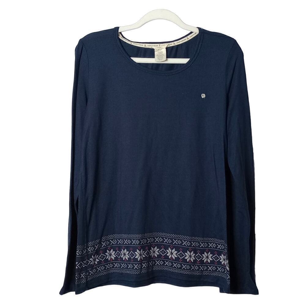 Lucky Brand Fair Isle Shirt Long Sleeve Snowflake Blue XL Crew